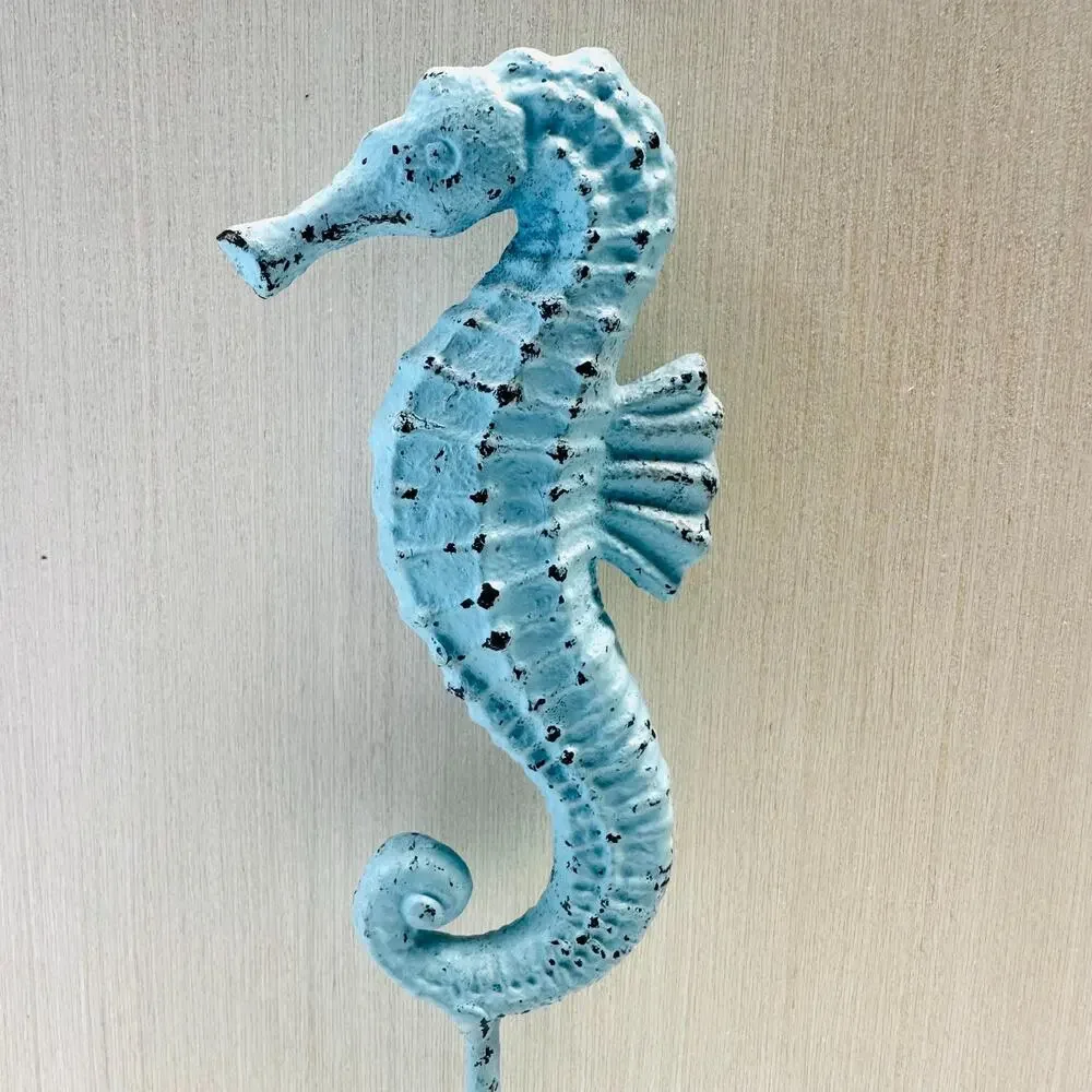 Vintage Blue Seahorse Wall Hook Ocean Theme Decor